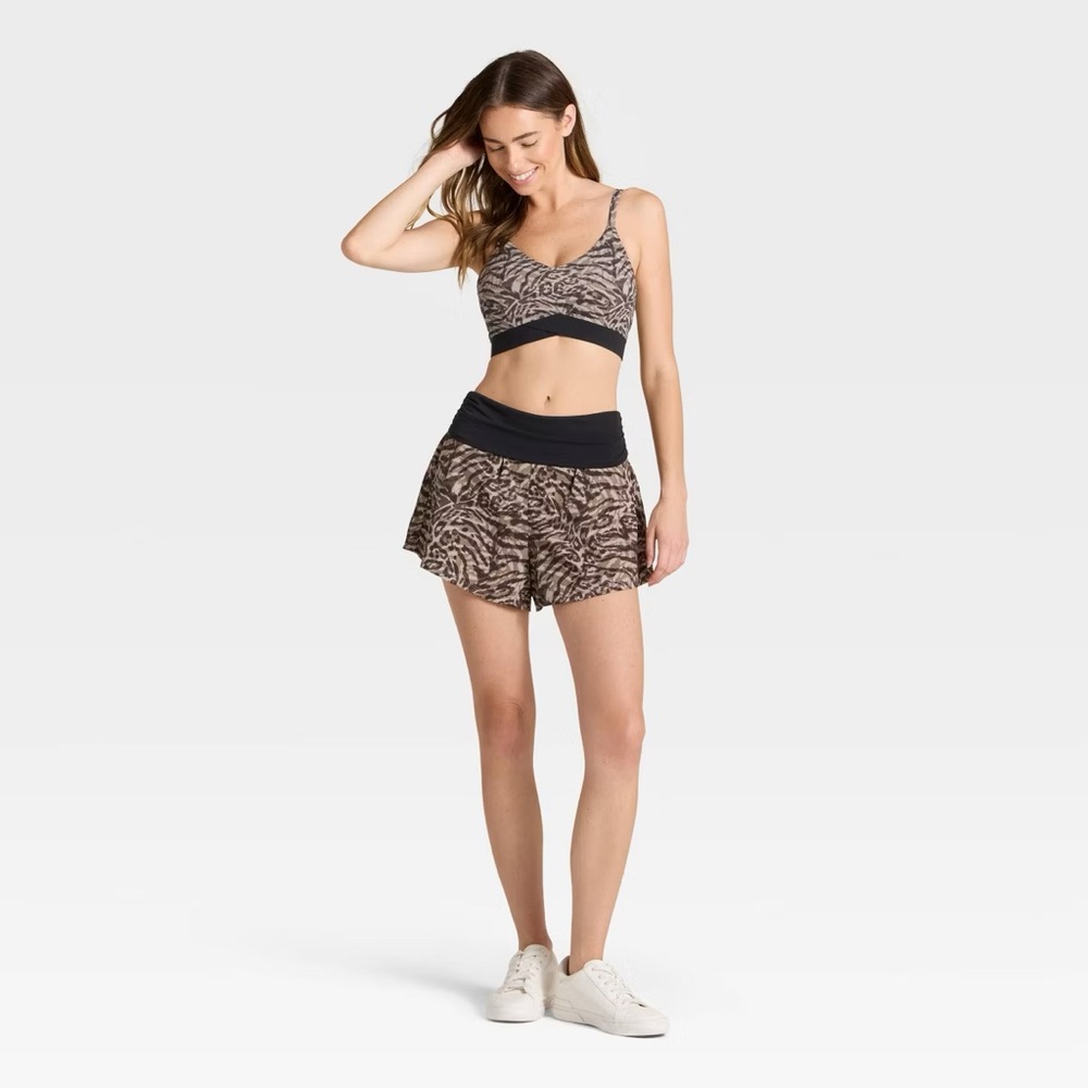 Women's Mid-Rise Foldover Waistband Woven Shorts 2" - JoyLab Animal Print XS - Picture 3 of 9